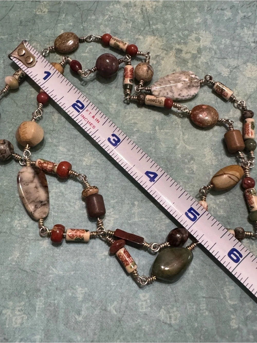 HANDMADE STERLING AND JASPER EXTRA LONG NECKLACE